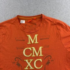 Hugo Boss Shirt Mens Large Orange Short Sleeve Roman Numeral Boss Orange Adult
