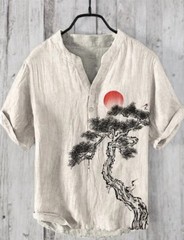 Mens Short Sleeve T-shirt Tops Ladies Cotton Linen Casual Shirt Loose Blouse Tee