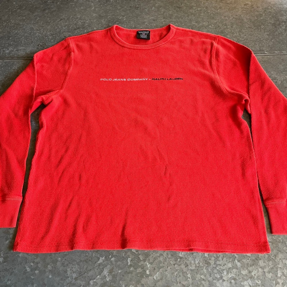 Vintage Polo Jeans Ralph Lauren Embroidered Thermal Shirt Mens XXL L/S Red USA