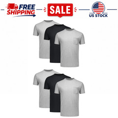 Hanes Men’s Cotton Pocket T-Shirt Pack with Odor Control, Black/Grey, 6-Pack