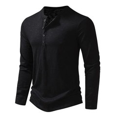 Men’s Autumn Cotton Henley Neck T-Shirt, Long Sleeve, Casual Slim Fit