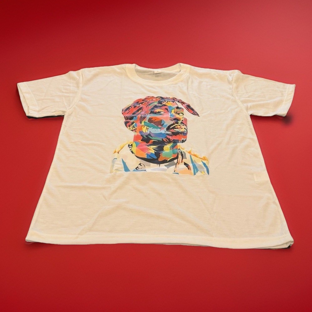 2Pac White Artistic Graphic Tee Shirt MEDIUM, New