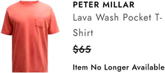 NEW PETER MILLAR, MENS SIZE XL, LAVA WASH ‘CLAY ROSE’ POCKET T-SHIRT-MSRP $65.00