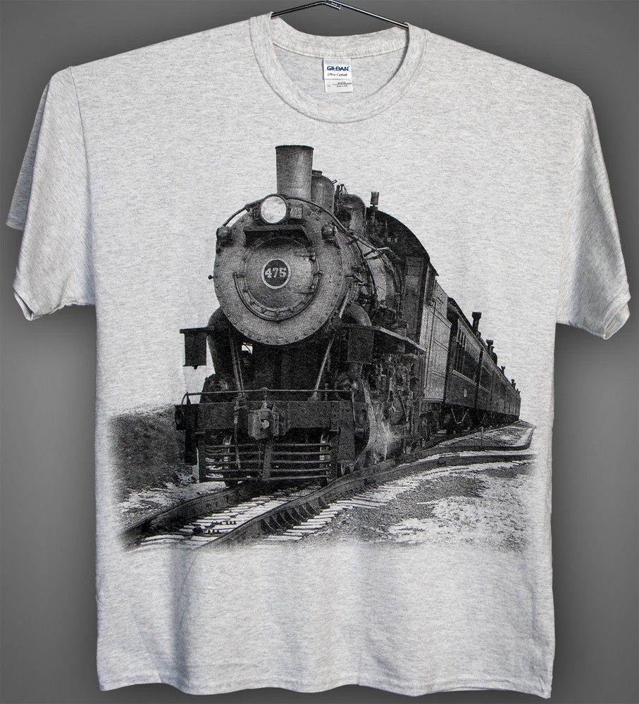 Steam Train Ash Grey T-shirt — Steam Locomotive #475