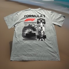 Hybrid Apparel F1 Formula 1 Racing Mens SS Shirt Sz L 100% Cotton Gray Speed