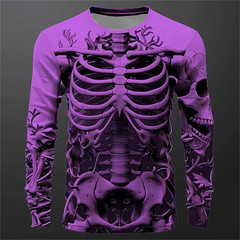 3D Print Skeleton Skulls Pattern T Shirts Men Long Sleeve Casual Fashion T-shirt