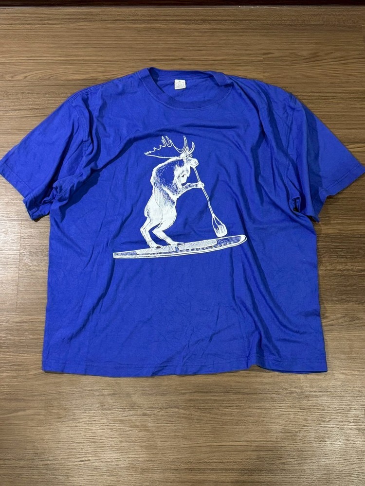 Vintage Moose Paddle Board Graphic T-Shirt Blue XL 48″ Chest 100% Cotton