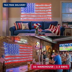 (New) American Flag Net Lights, 6.5 ft x 3.3 ft Waterproof USA Flag Lights Outdo