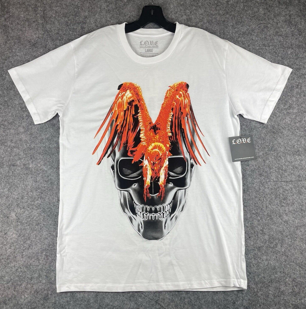 Mens shirt Sz large White Black Red Yellow Gray Kodak skull LOVE New With tags