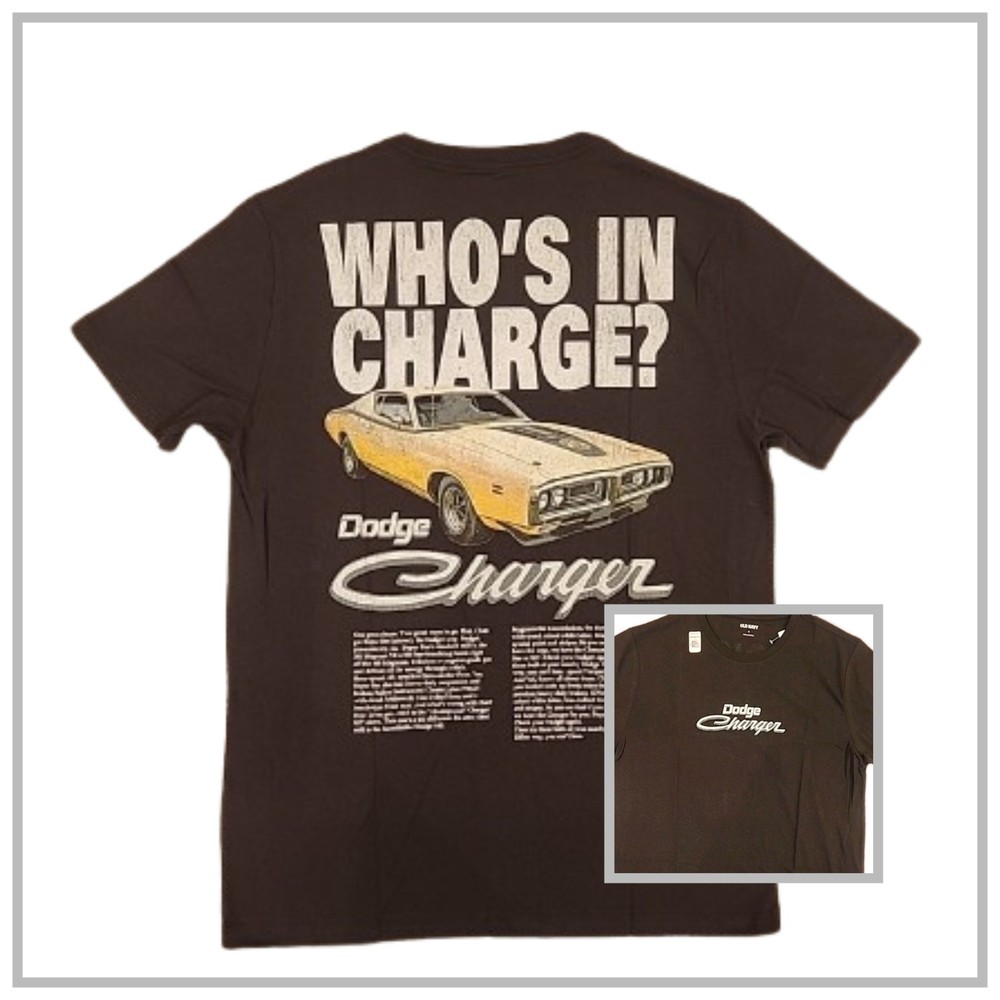 New Dodge Charger Who’s In Charge Mens Large Muscle Car Black Cotton Tee Mopar