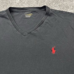 Polo Ralph Lauren V Neck T Shirt Mens XL Slim Fit Cotton Black W/ Red Pony Logo