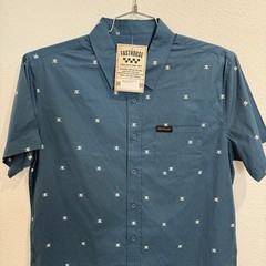 FASTHOUSE MENS LARGE SMS JASPER SS BUTTON-UP SHIRT SKULLS VINTAGE BLUE