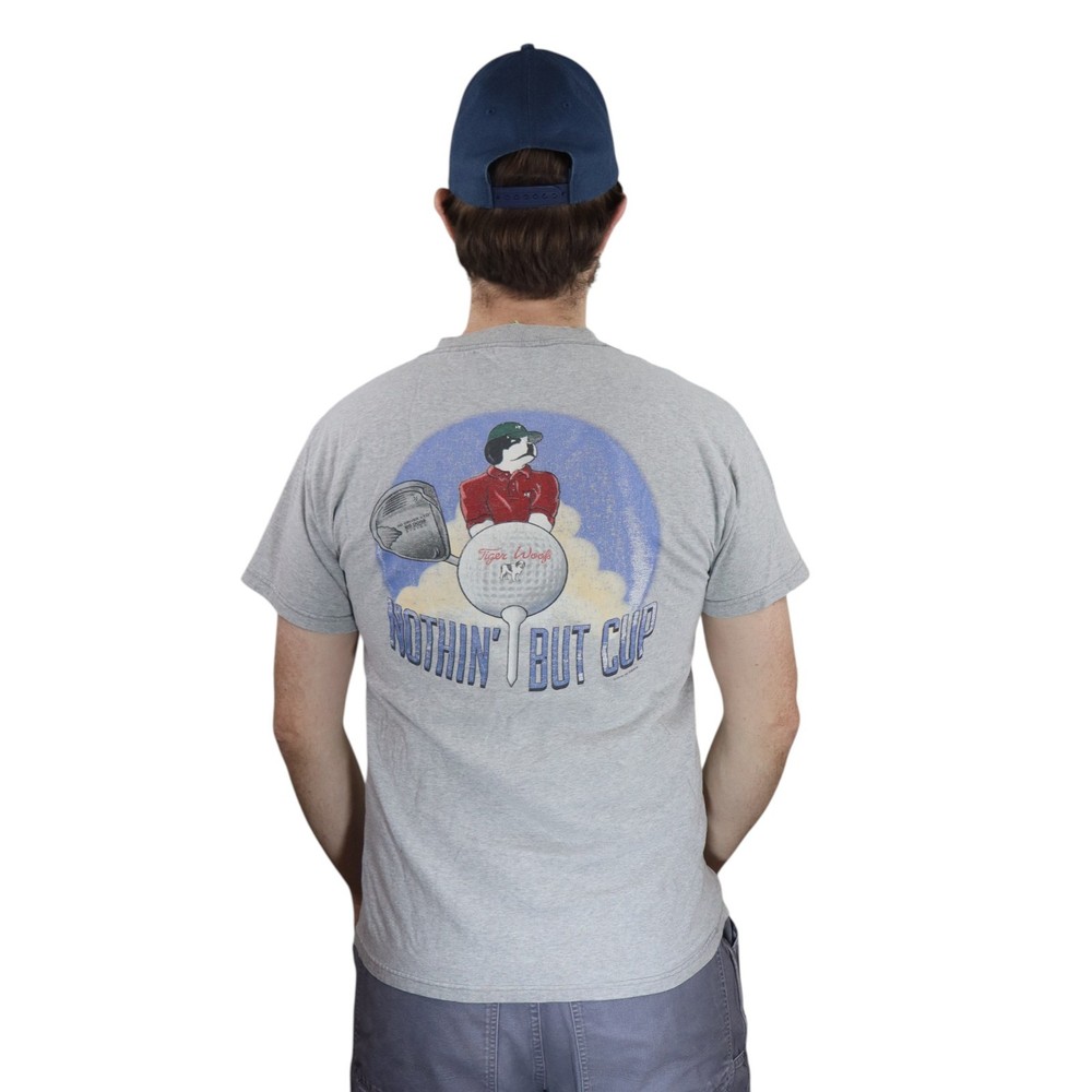 Vintage Big Dogs Tiger Woofs Nothin But Cup Golf T Shirt Mens M Gray 1997 USA