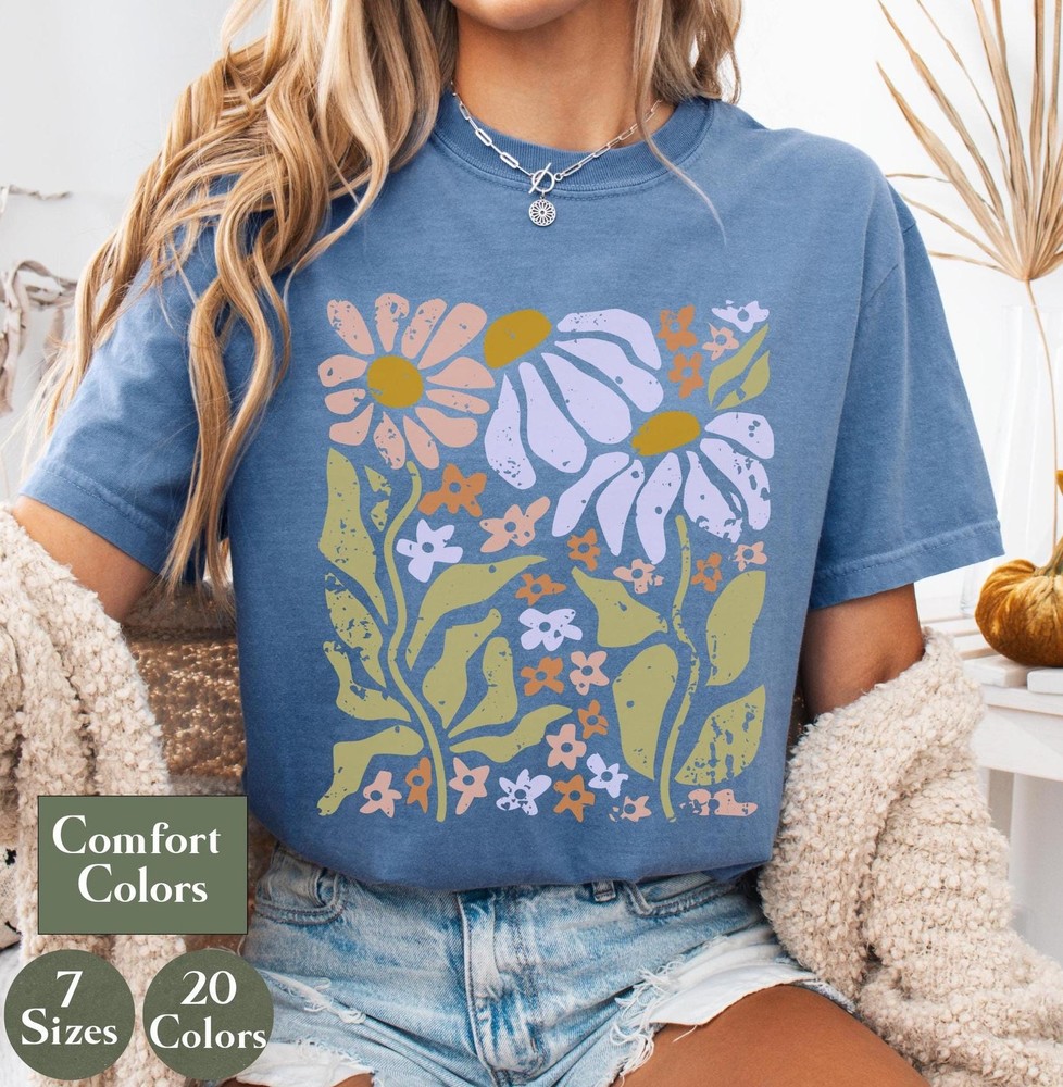 Boho Daisy Flower Comfort Colors Tee Retro Floral Botanical Shirt