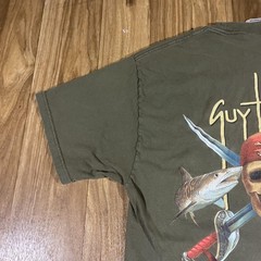 Vintage Guy Harvey Shirt Mens Large Green Pirate Skull Shark Fish Ocean Y2K