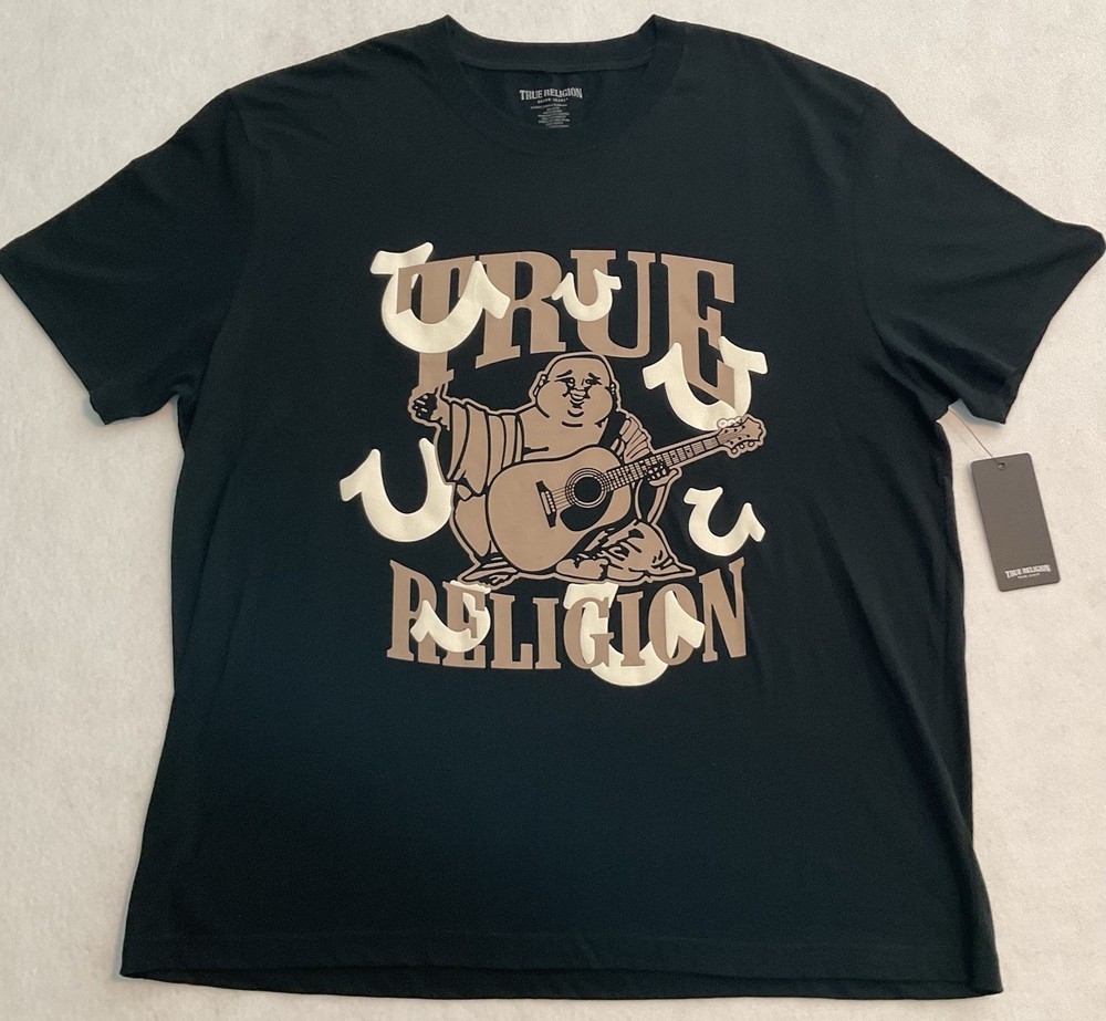 True Religion Men’s 3X Multi Puff HS SRS Tee Shirt Black 100% Cotton NEW