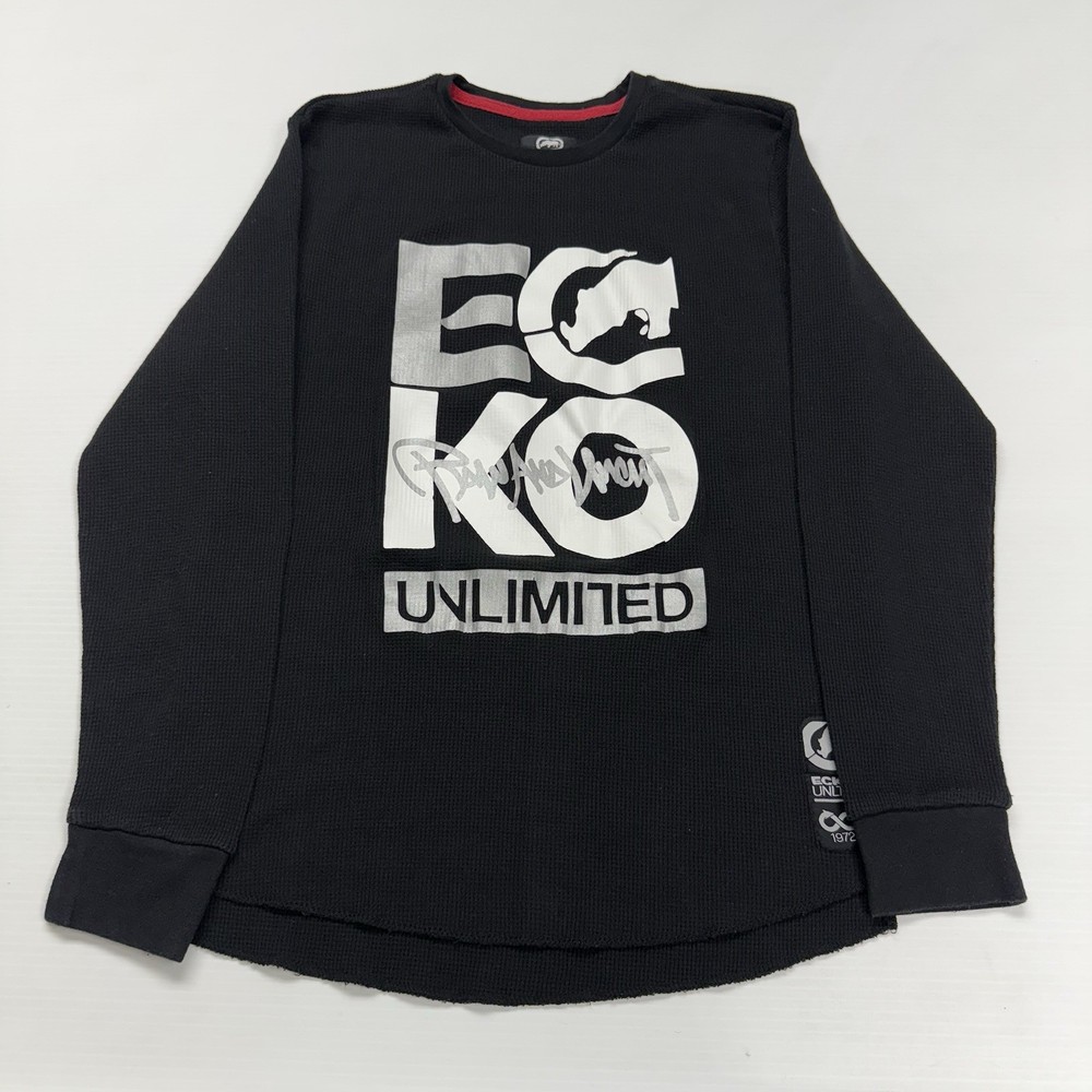 Vtg Ecko Unltd Mens Center Logo Thermal Waffle Knit Long Sleeve Shirt L Black