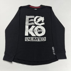 Vtg Ecko Unltd Mens Center Logo Thermal Waffle Knit Long Sleeve Shirt L Black