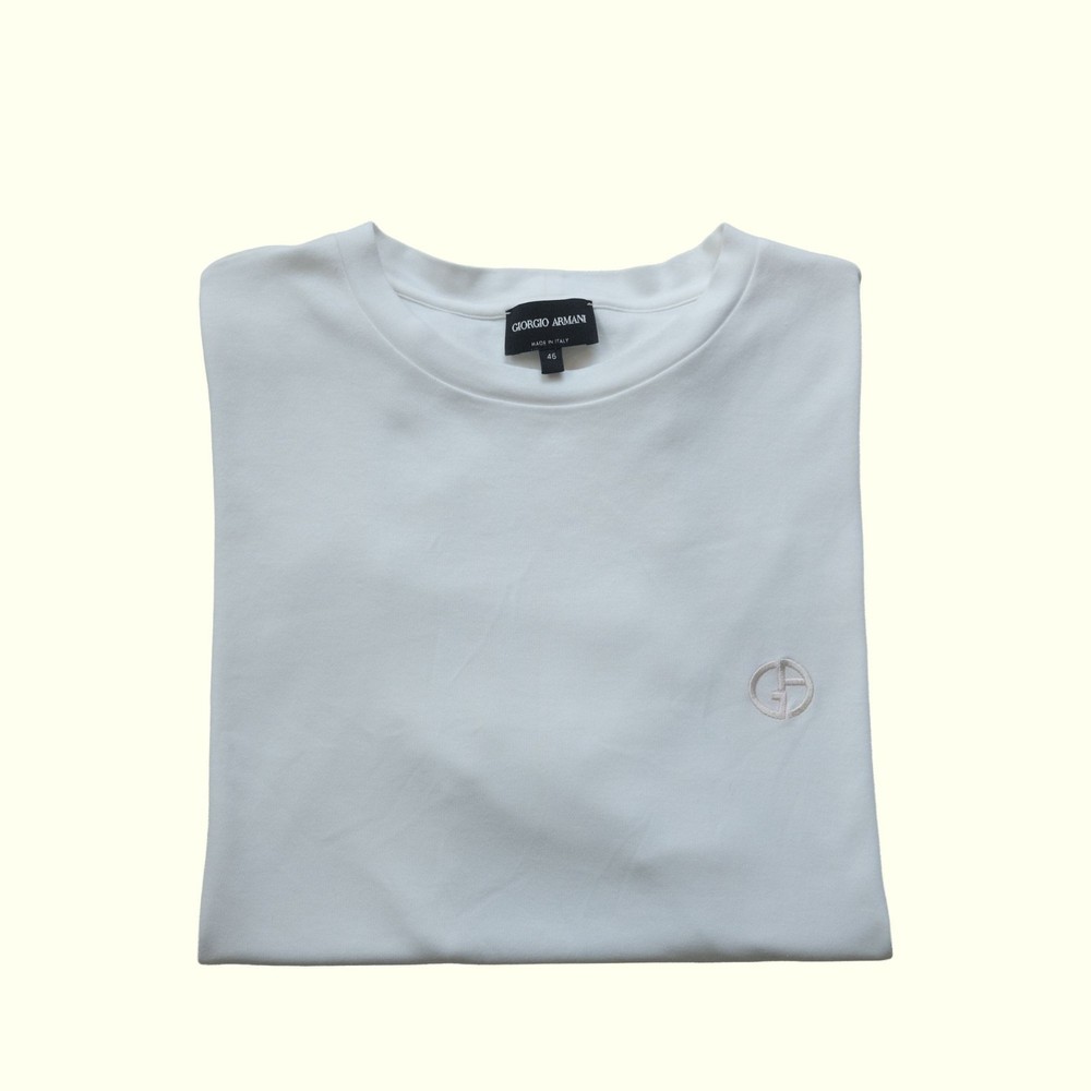GIORGIO ARMANI ITALY MADE EMBROIDERED LOGO CLASSIC WHITE T SHIRT SZ 46