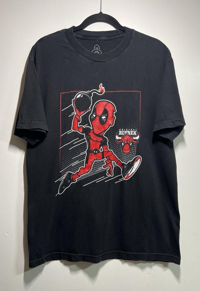 Original Rufnek Deadpool Jumpman Parody T-Shirt Men’s LG Black Bulls Streetwear