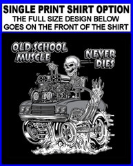1970 Hot Rod Muscle Car Outlaw Gasser Drag Race Cartoony Skeleton T-shirt OM14