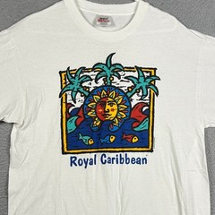 Vintage Stedman Hanes T-Shirt Mens Large White Royal Carribean Single Stitch USA