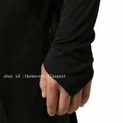 Mens Asymmetric Slit Hem Summer T-shirt Top Tee Long Sleeve Loose Pullover Shirt