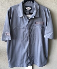 Harley-Davidson Mens Shirt XL Zipper Pockets Embroidered Skull Poly Blend Exc
