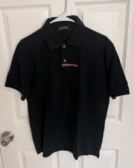 PRADA MEN VINTAGE POLO T SHIRT SIZE L BLACK COLOR RARE