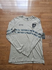 Military US Army digital camo logo mens veteran casual beige L/S T-shirt S/P NWT