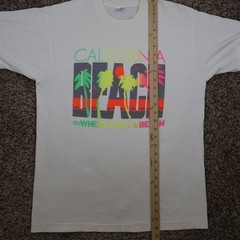 Vintage 90s California Beach Where Life’s a Beach Shirt Neon Large 20.5×28.5