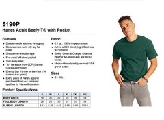 Hanes Mens Pocket T-Shirt 100% Heavy Cotton 6.1 oz Beefy Tee S-XL 5190P