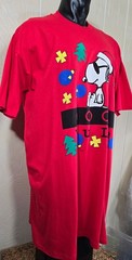 Snoopy Peanuts Christmas VTG FOSTER Single Stitch Red Sleep Shirt *One Size *