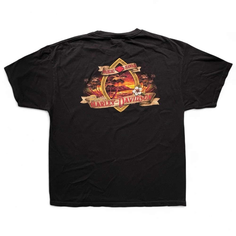 Y2K Pacific Harley Davidson Waikiki Hawaii Fire Sunset Biker Motorcycle Tee XL