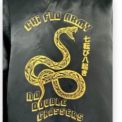 CHI FLO Army Rattlesnake Black Satin Bomber Jacket Adult Size XL Chicago Street