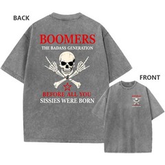 Vintage Washed Oversized Tee, “Badass Generation” Skull Print Unisex T-Shirt