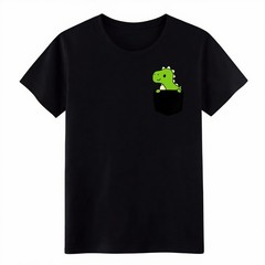 Funny Cartoon Pocket Dino Graphic T-Shirt Unisex Dinosaur Casual Daily Wear.Tee