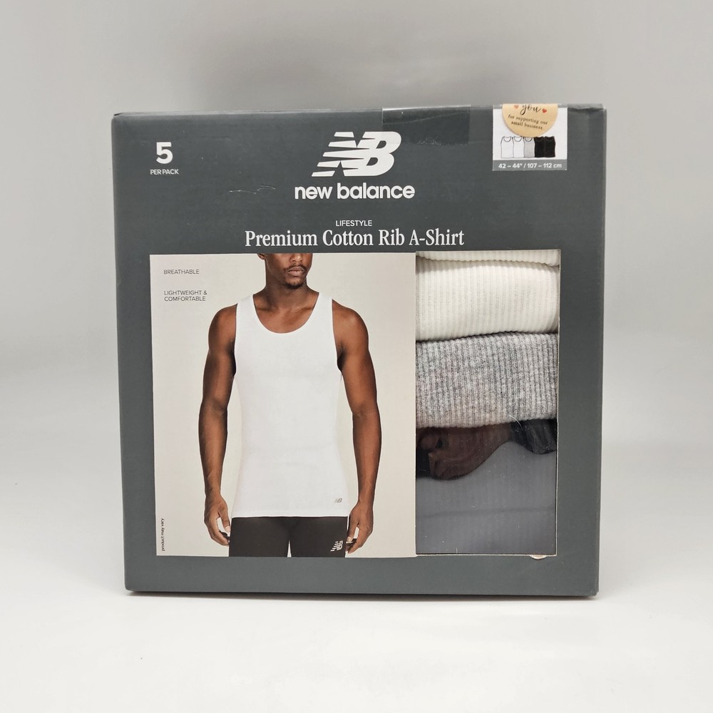 NEW BALANCE 5 Pack Men’s M L Logo Cotton Ribbed Tank Tops White Black Gray
