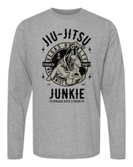 Jiu Jitsu Junkie Unisex Longsleeve Polyester Cotton T-Shirt Gray Vegas Royalty