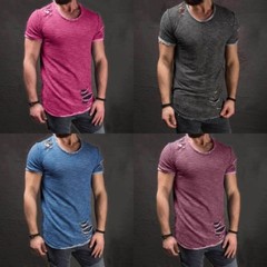 Hot Men’s Slim Fit O Neck Short Sleeve Muscle Tops T-shirt Ripped Casual Blouse
