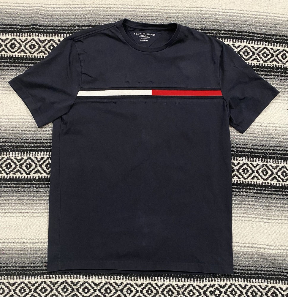 Tommy Hilfiger Y2K Style Tino T Shirt Mens XL Black Embroidered Logo Tee