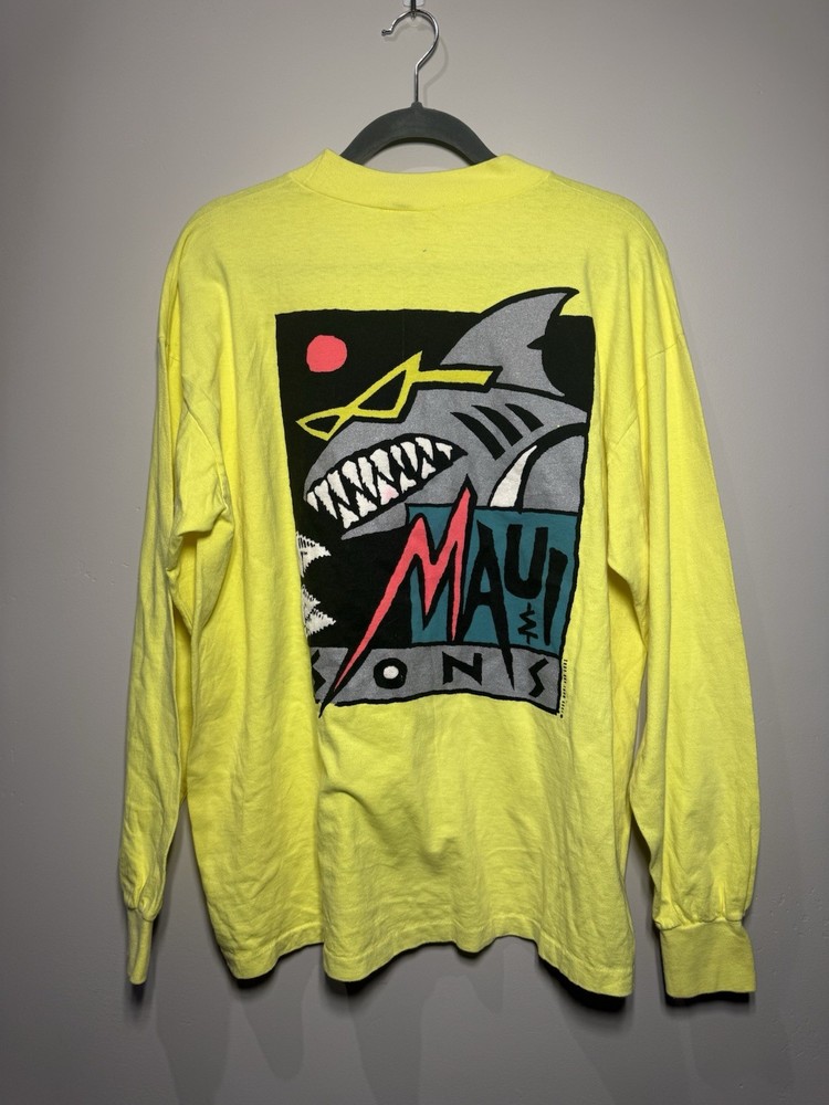 Vintage MAUI AND SONS Men’s Neon Shark Long Sleeve Made in USA T-Shirt Size XL