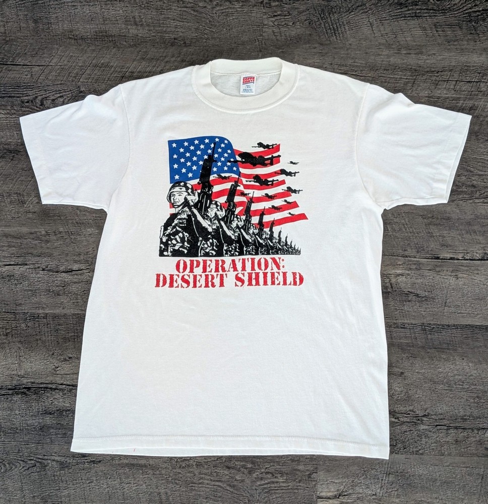 Vintage 90s Military Operation Desert Shield Armed Forces T-Shirt Size L USA