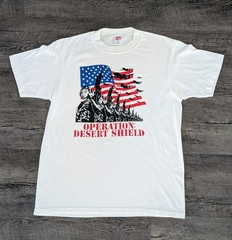 Vintage 90s Military Operation Desert Shield Armed Forces T-Shirt Size L USA