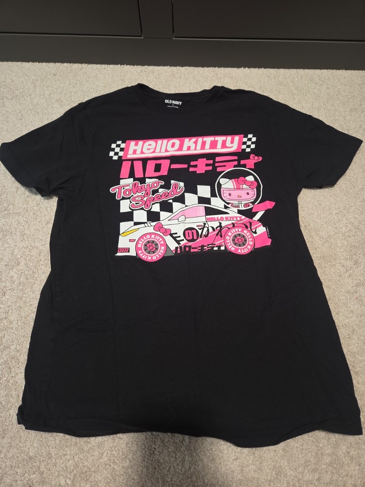 Hello Kitty Tokyo Speed Black Graphic T-Shirt Sanrio Anime, Old Navy Size S