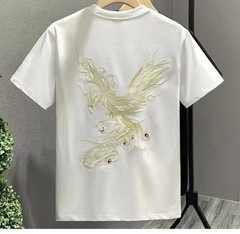 Men’s Phoenix Embroidery Short Sleeve T-Shirt Summer Breathable Casual Tee