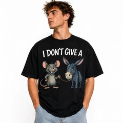 I Don’t Give A Rats Ass T-Shirt Funny Donkey Mouse Pun Graphic Tee Black Unisex