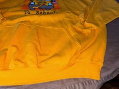 GILDAN heavy blend 2XL CATCH A RIDE TO SCHOOL YELLOW LS HOODED SWEATSHIRT NNT