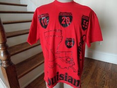 Vintage John Son HEAVYWEIGHT Red Louisiana Road Map Cotton T-shirt Adult XL