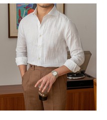 Men’s Cotton Linen Long Sleeve Shirt Slim Fit Casual Formal Summer Breathable OL